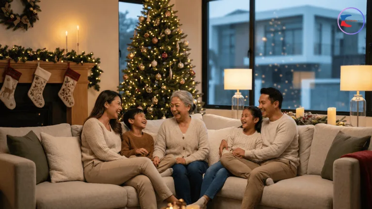 Gia dinh Dong Nam A sum vay trong ngoi nha duoc bao ve boi bao hiem nha tu nhan mua le hoi 1